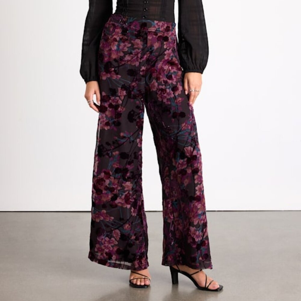 Lulus Astley Black Multi Floral Burnout Wide-leg Pants - Size M